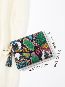 蛇形撞色金属心形和流苏装饰零钱包小号双折女士钱包迷你轻便简约时尚现代商务周年纪念圣诞节情人节生日礼物情侣礼物女孩女士女士包学校用品学校宿舍和返校女士钱包钱包小钱包 - 彩色 - 查看 4