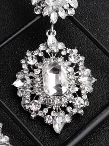 2件套女士锌合金水钻奢华新娘耳环，优雅婚礼新娘及伴娘配饰，皇家风范。情人节配饰 - 銀色 - 查看 5