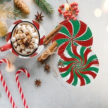 8入組鑽石畫杯墊組與底座,5d Diy聖誕糖果鑽石畫杯墊 - 彩色 - 查看 6