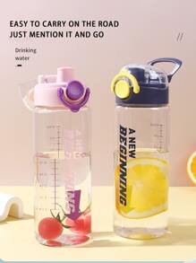 1pc 600ml Summer Style Fashionable Simple Couple Water Bottle, Creative Outdoor Sports Kettle For Men & Women Students Back To School