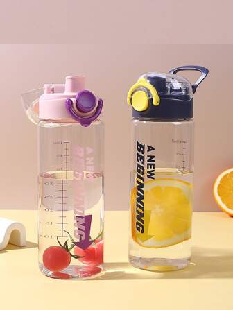 1pc 600ml Summer Style Fashionable Simple Couple Water Bottle, Creative Outdoor Sports Kettle For Men & Women Students Back To School