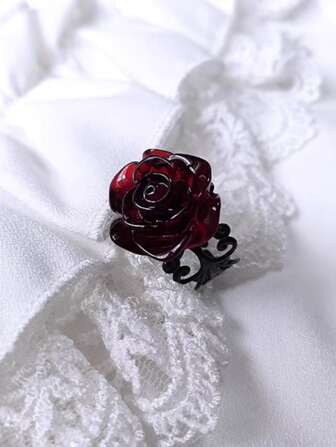 1 pieza Anillo ajustable con decoración de rosa roja estilo gótico para mujer, regalo para el Día de San Valentín, para mamá, madre, Día de la Madre