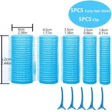 5PCS Hair Rollers,Big And Mini Sizes Wave Curly Hair Curlers DIY Hair Styling Tools For Barber Salon Home Use(Contains 5Pcs Clips) - Blue - View 2