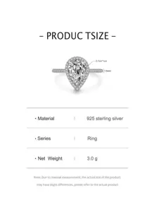 1pc Luxury Water Drop Shape 3ct Cubic Zirconia Wedding Band Made Of 925 Sterling Silver, Fine Jewelry For Women Bridal Party Engagement - White - View 6