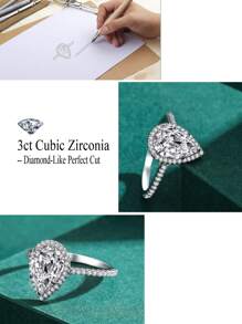 1pc Luxury Water Drop Shape 3ct Cubic Zirconia Wedding Band Made Of 925 Sterling Silver, Fine Jewelry For Women Bridal Party Engagement - White - View 5