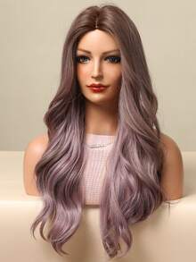 女士長波浪漸變棕色紫色合成假髮,耐熱,自然中分,適用於cosplay派對/洛麗塔/主題晚會 - 紫羅蘭色 - 查看 5