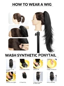 nimoki Klaue Clip Synthetischer Pferdeschwanz Haarverlängerungen Für Frauen, Lange Gewellte Haarstück, Neue Stil, Hitzebeständig, Natürlich Aussehender Lockiger Pferdeschwanz, Für Alltag Gebrauch, 22 Zoll (schwarz) - Schwarz - Übersicht 7