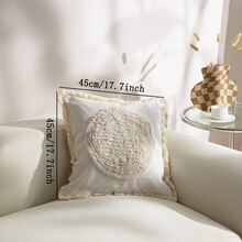 1個編織流蘇絲絨靠墊套,適用於辦公室沙發 - 白色 - 查看 2