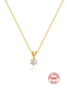 1入組純銀(S925)金色經典圓形方晶鋯石吊墜項鍊適合女士-優雅,多用途禮品