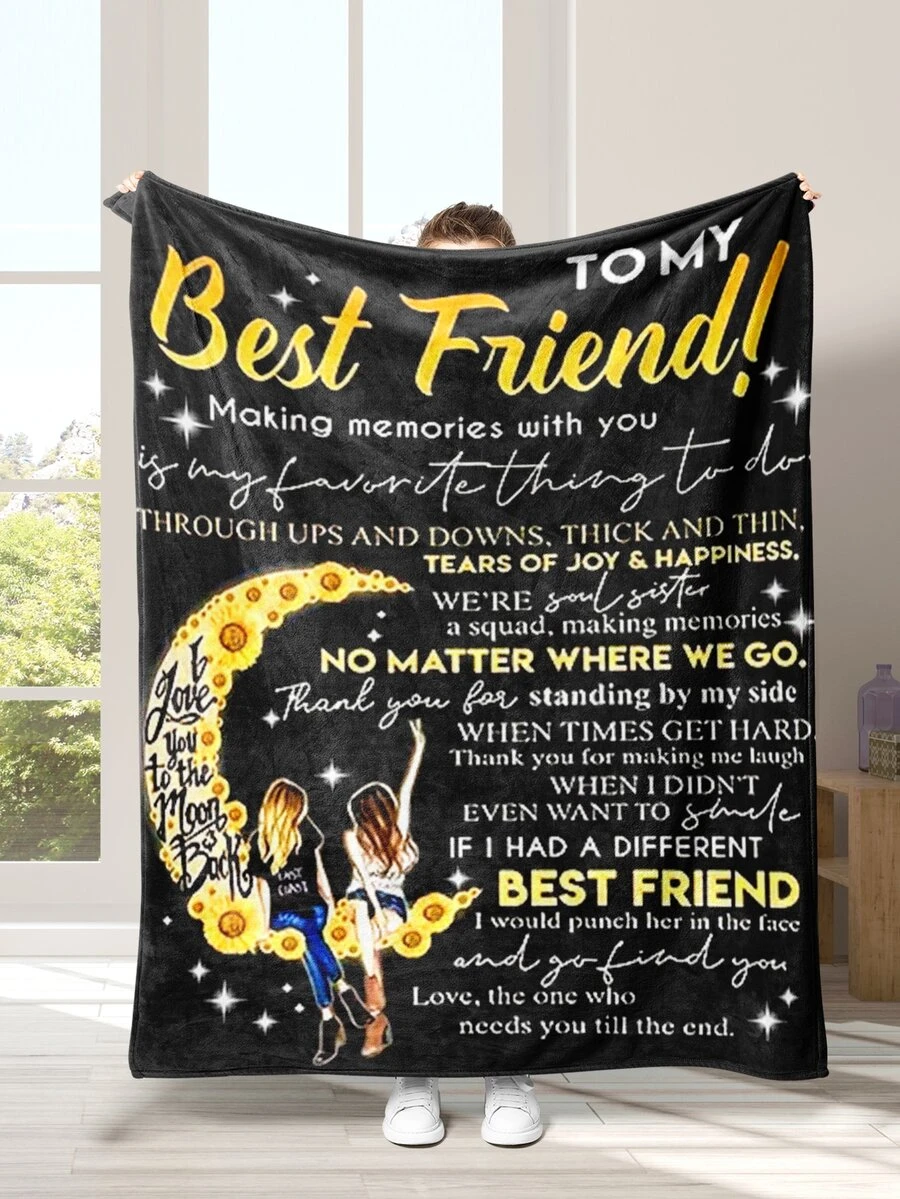 1條絨毛毯,送給我最好的朋友,溫暖舒適的毛毯,適用於臥室,客廳,辦公室和旅行 - 彩色 - 查看 1