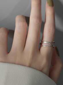 BALMORA 1pc Sterling S925 Silver Fashionable Elegant Minimalist Geometry Asymmetrical Lines Three Layers Elegant Rings For Women Party Entrance School Daily Wearing Jewelry Gift