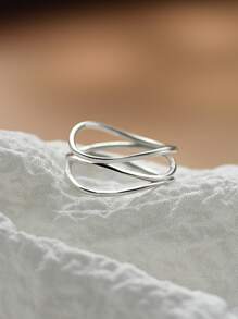 BALMORA 1pc Sterling S925 Silver Fashionable Elegant Minimalist Geometry Asymmetrical Lines Three Layers Elegant Rings For Women Party Entrance School Daily Wearing Jewelry Gift