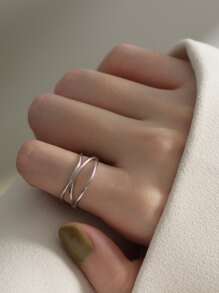 BALMORA 1pc Sterling S925 Silver Fashionable Elegant Minimalist Geometry Asymmetrical Lines Three Layers Elegant Rings For Women Party Entrance School Daily Wearing Jewelry Gift