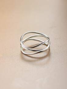 BALMORA 1pc Sterling S925 Silver Fashionable Elegant Minimalist Geometry Asymmetrical Lines Three Layers Elegant Rings For Women Party Entrance School Daily Wearing Jewelry Gift