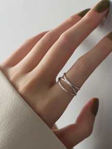 BALMORA 1pc Sterling S925 Silver Fashionable Elegant Minimalist Geometry Asymmetrical Lines Three Layers Elegant Rings For Women Party Entrance School Daily Wearing Jewelry Gift