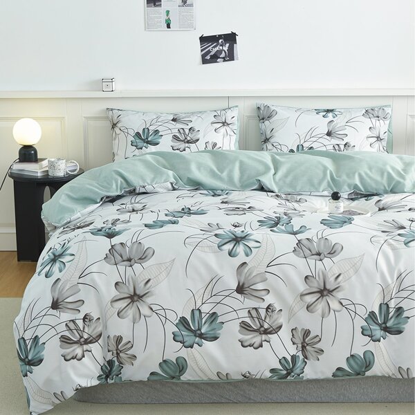 3pcs Flower Pattern Printed Bedding Set (Quilt Cover *1 + Pillowcase *1/2) SkinFriendly