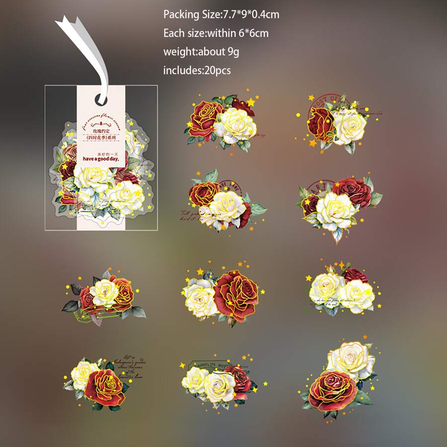 1入組20張3d花卉和植物設計金箔貼紙,適用於剪貼簿 - 酒紅色 - 查看 1