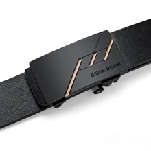 男士真皮自動合金扣帶經典時尚奢華牛皮真皮腰帶 - 黑色 - 查看 4