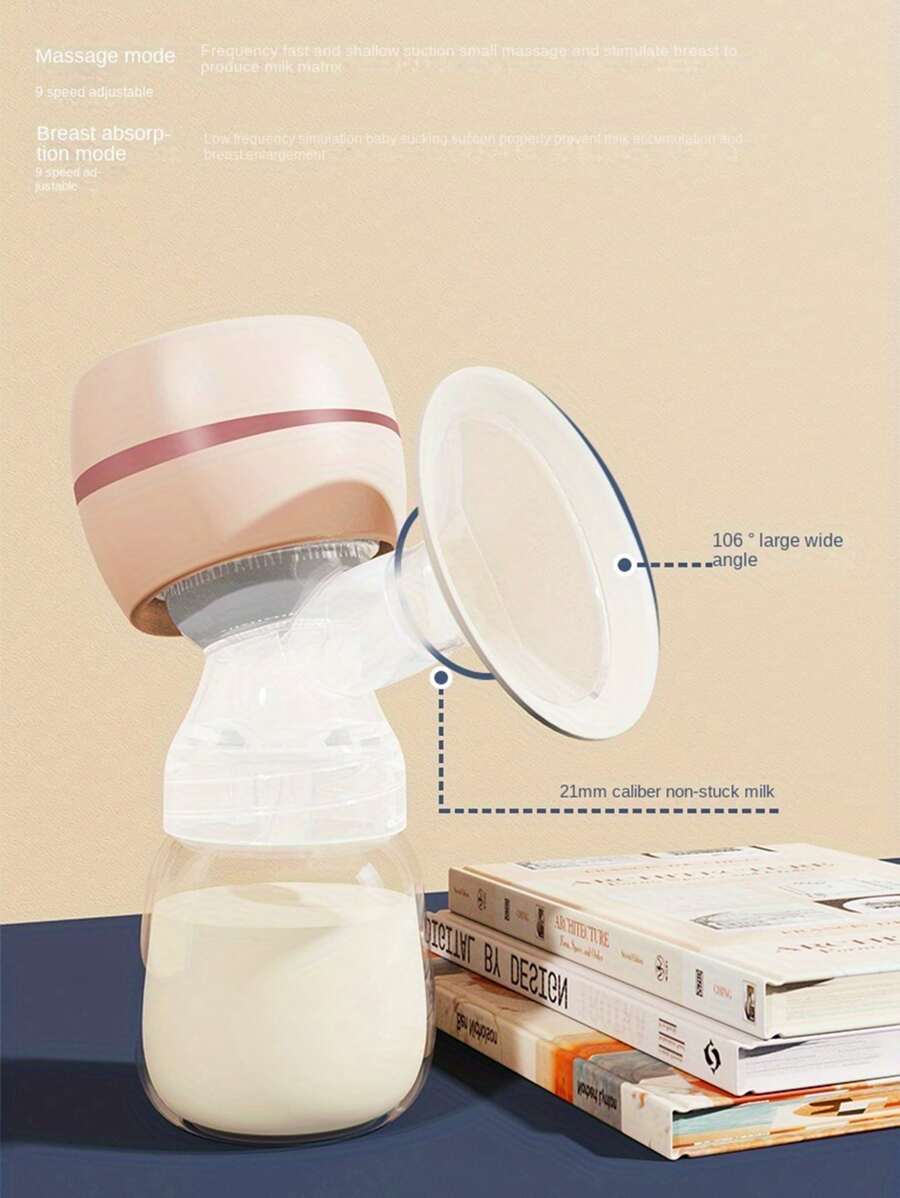 1pc Rechargeable Electric Breast Pump With 180ml Bottle & Nipple - Pink - View 1