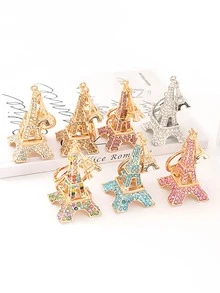 1pc Premium Rhinestone Paris Eiffel Tower Car Keychain, Women's Bag Charm, Metal Key Ring, Sightseeing Keychain Gift - Multicolor - View 2