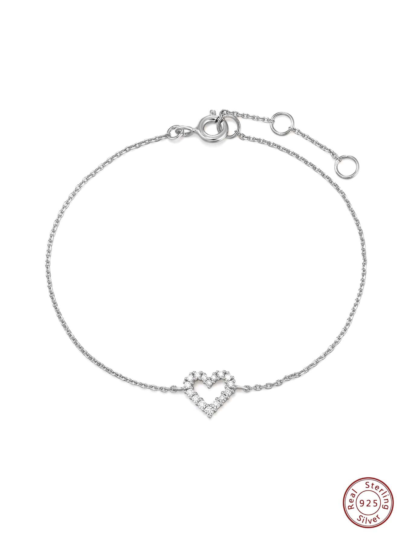 浪漫珠寶和手錶Love吊墜手環925純銀首飾類白色立方氧化鋯寶石手環精細的首飾類適合女士 - 銀色 - 查看 1