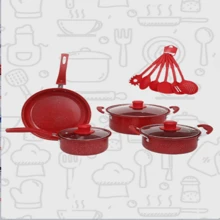 Juego De Sartenes de Acero Inoxidable De 13 Piezas - Rojo - Ver 2