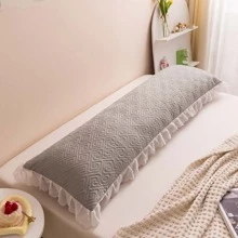 1pc Lace Double Pillowcase And 1pc Single Thick And Long Pillowcase Covers (pillow Core Not Included) - light gray - View 1