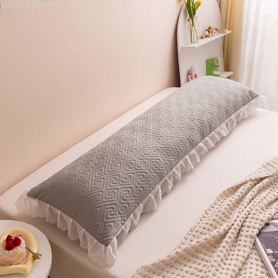 1pc Lace Double Pillowcase And 1pc Single Thick And Long Pillowcase Covers (pillow Core Not Included) - light gray - View 1