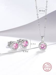 3入組簡約風&多用途925 銀&氧化鋯耳釘和項鏈套裝,合適的適用於日常穿著,夏天,工作和派對,萬聖節禮品適合女士