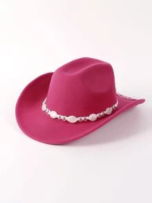 1頂單色西部牛仔帽,男女適用,適合騎馬、旅遊、戶外和休閒活動 - 玫紅色 - 查看 3