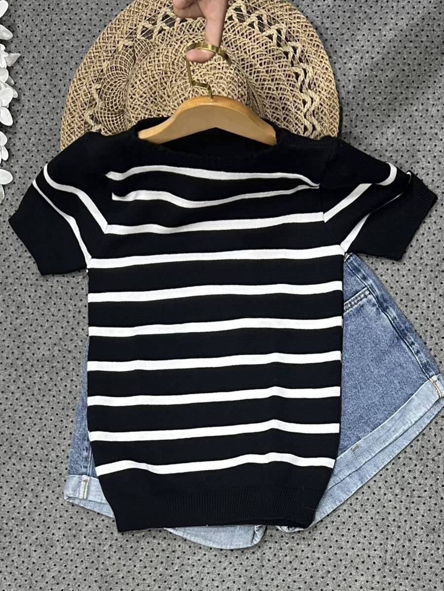 Women Knit Tops - Đen và trắng - Xem 1