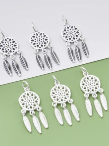 2入組黑色時尚捕夢網流蘇吊墜925純銀手搓珠寶製作配件,可用於手鍊、項鍊等