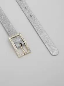 1pc Silver Rhinestone Sun-shaped Buckle Belt With Glossy Surface, Suitable For Daily Use - Silver - View 4
