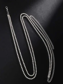 Rhinestone Decor Layered Waist Chain - Silver - View 3