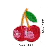 3入組紅色櫻桃刺繡貼布（補丁）,適用於衣物、牛仔褲、夾克、羽絨服、家用紡織品diy裝飾與修補 - 紅色 - 查看 2