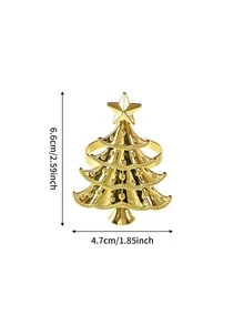6pcs/set Green & Gold Christmas Tree Napkin Rings, Perfect For Christmas Decorations, Restaurants, Birthday Parties, Hotels And More - Gold - View 3