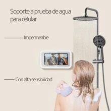 Caja Soporte, Porta Celulares, Teléfono Móvil, Impermeable, Montada en Pared Para Baño Ducha, Rotación 360° - Blanco - Ver 3