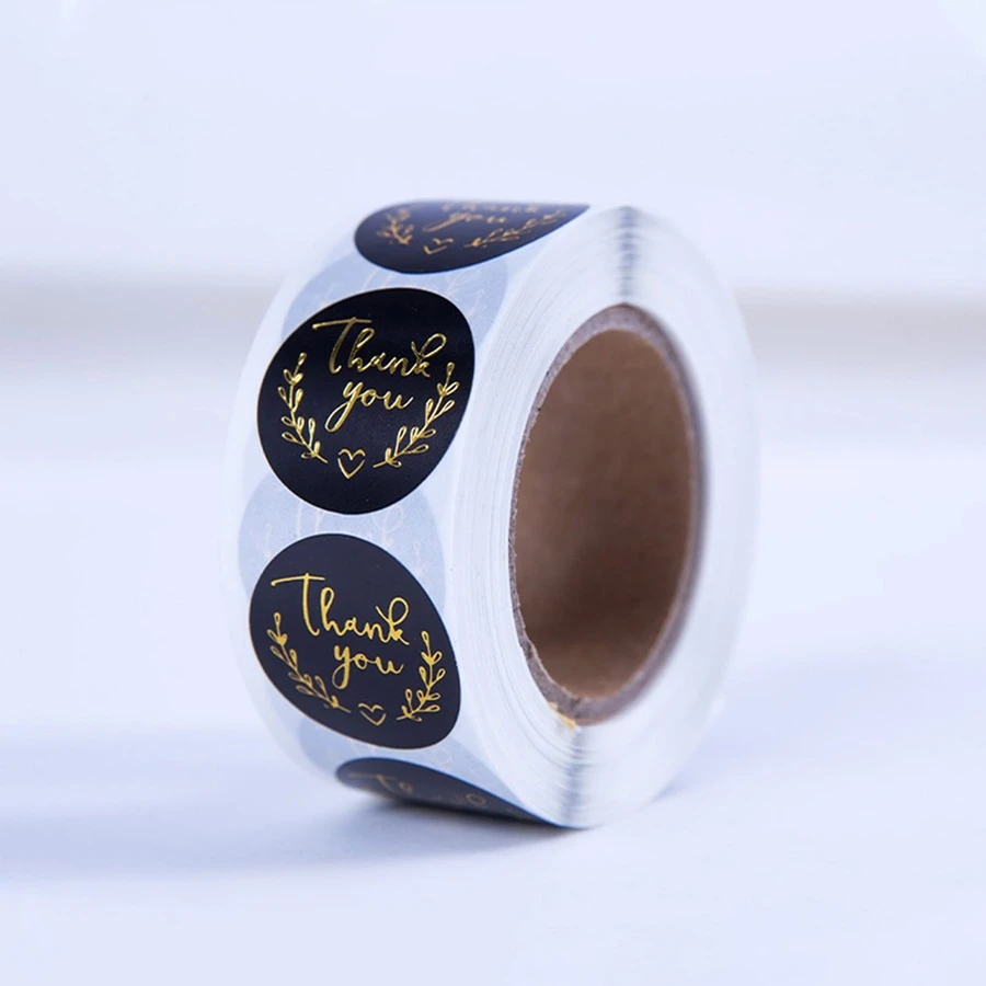 1 Roll 500pcs, 1 Inch Thank You Stickers, Letter & Floral Print Label Stickers, Thanksgiving Gift Sticker, Wedding Gift Sticker, Package Sticker, Sticker For Gift Wrapping, Envelope Sealing, Card, DIY Decorations, Sealing Sticker For Home Decor, Gift Decor, Holiday And Party Decor, Multiple Colors Available, Christmas Valentine Day - Black - View 1