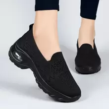 New Sports Casual Fashion Square Dance Shoes, Comfortable Slip-On, Versatile, Fabric, Breathable, Thick Sole, Air Cushion Shock Absorbing, Elevator, Outdoor, Plus Size Women Shoes