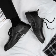 靴子短黑色經典繫帶設計 - 黑色 - 查看 6