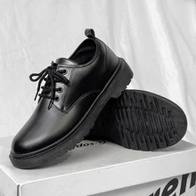 靴子短黑色經典繫帶設計 - 黑色 - 查看 2