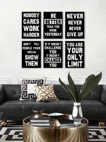 6 Tấm Tranh Canvas Nghệ Thuật Treo Tường Màu Đen Truyền Cảm Hứng Cho Phòng Ngủ Văn Phòng Trang Trí Thẩm Mỹ Không Có Khung 3 Kích Cỡ - Đen và trắng - Xem 1