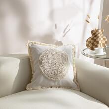 1個編織流蘇絲絨靠墊套,適用於辦公室沙發 - 白色 - 查看 1