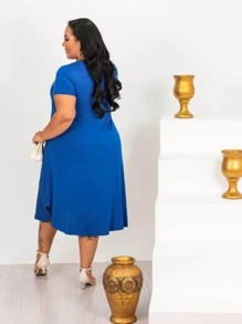 Plus Size Dresses - 로열 블루 - 보기 2