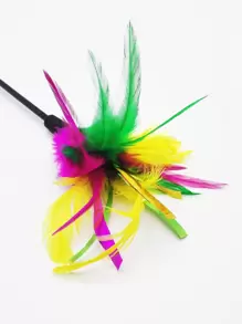 1入組多彩羽毛逗貓棒玩具,適用於貓咪室內外使用 - 彩色 - 查看 5