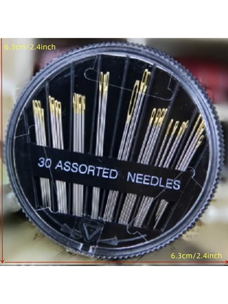 30pcs Golden Tail Hand Sewing Needles With Black Storage Case, Sewing Kit For Clothes And Home