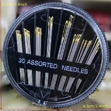 30pcs Golden Tail Hand Sewing Needles With Black Storage Case, Sewing Kit For Clothes And Home - Gold - View 2
