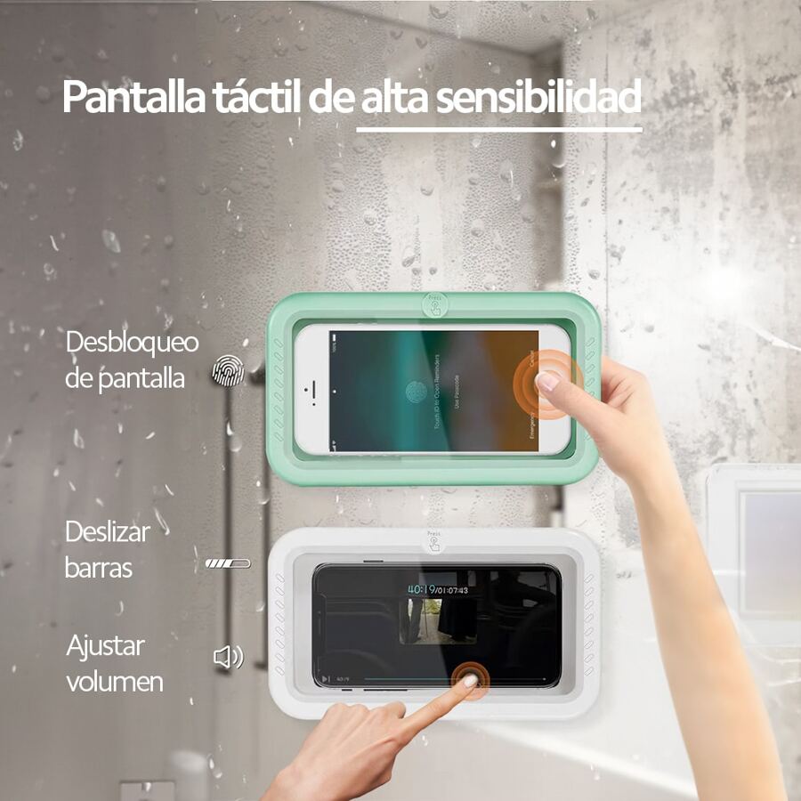 Caja Soporte, Porta Celulares, Teléfono Móvil, Impermeable, Montada en Pared Para Baño Ducha, Rotación 360° - Blanco - Ver 1