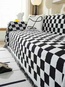 Funda de sofá reversible de tablero de ajedrez en estilo minimalista moderno con función antiarañazos para gato y multiusos para camping y picnic y mantel y cubierta completa y toalla de sofá universal antideslizante, 1 pieza - Blanco y Negro - Ver 4
