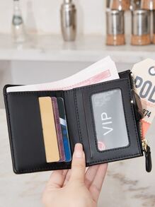 MIYIN 时尚简约 PU 皮革纯色鳄鱼压纹双折按扣女士钱包带卡槽带夹证件窗学生女孩旅行学校礼物礼物送给老师女士钱包钱包小钱包 - 黑色 - 查看 7